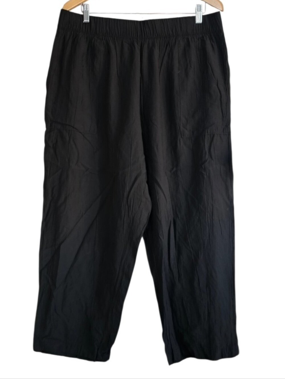 Zara Black Wide-Leg Elastic-Waist Textured Trousers